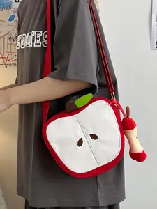 Apple Small Crossbody Shoulder Bag, Casual Trendy Bag, Cute Cartoon Design, Zipper Closure, Colorblock Zero Wallet, Phone Case, Gift for Girls, Casual Crossbody Bags