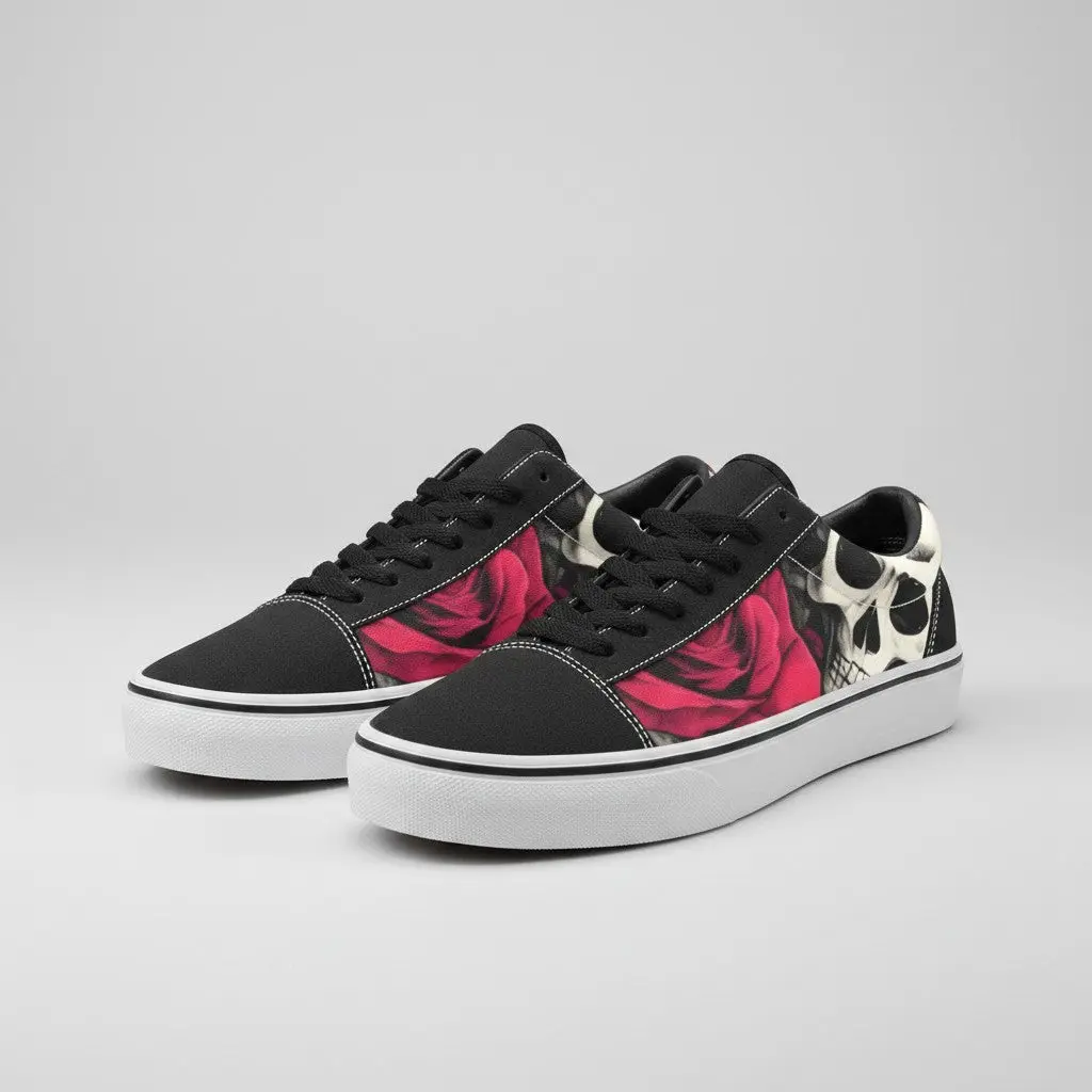 WOMEN'S 8x Skulls & Roses Custom Skate Shoesboarding Shoes | Freaky Shoes®
