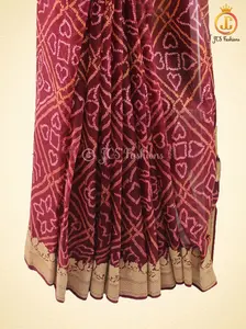 Maroon Khaddi Georgette Rai Bandhej Saree, Silk Mark
