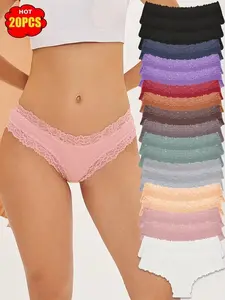 20pcs Set of Cotton Brazilian Pants, Lace And Lace Cotton Underwear, Comfortable, Elegant, Fashionable, Soft And Skin Friendly Underwear, Suitable for Daily Commuting, Women'S Underwear And Underwear