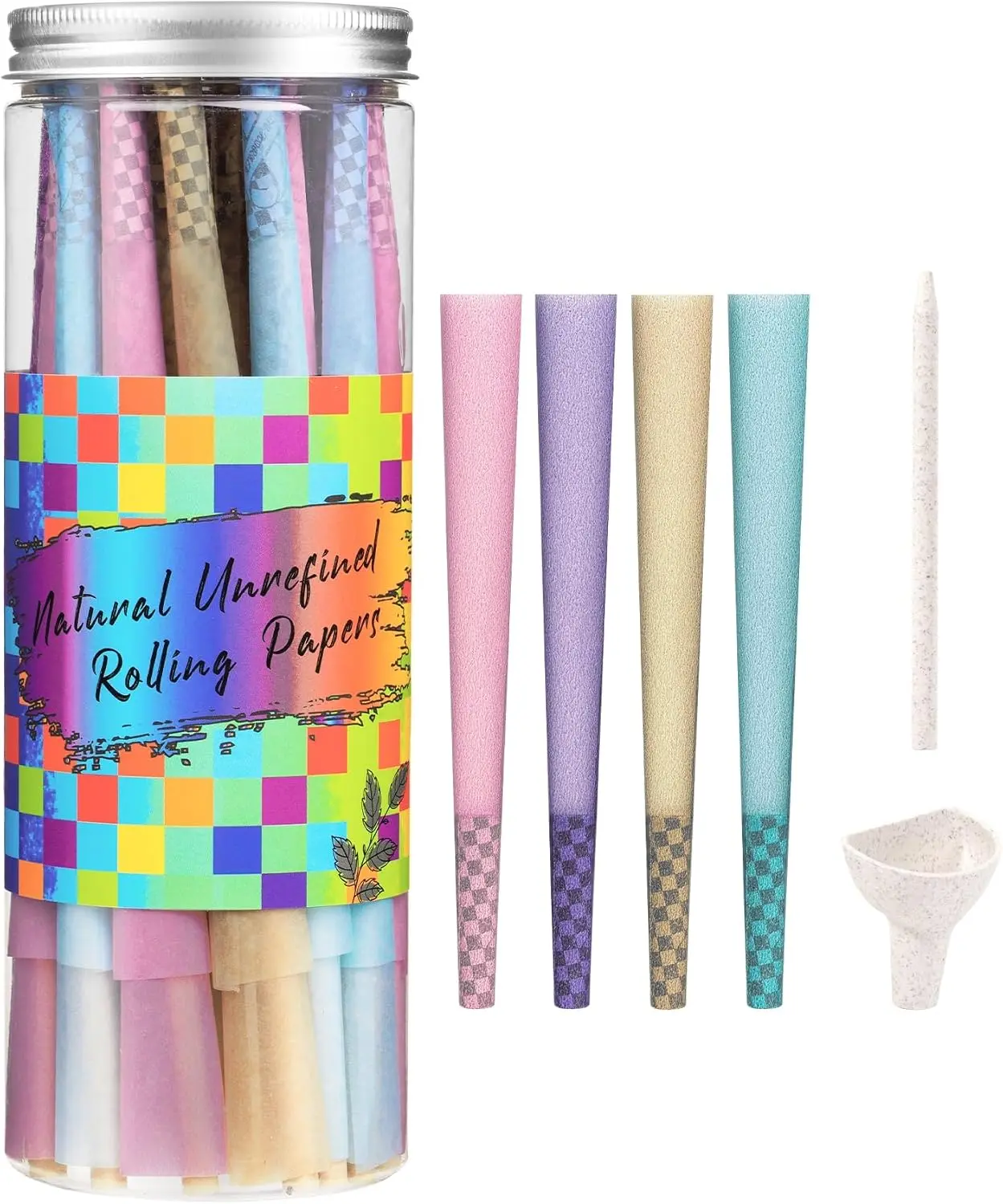 60 PACK Colorful Pre Rolled Cones -Classic King Size Slow Burning cones rolling papers Tips & Packing Tubes Included