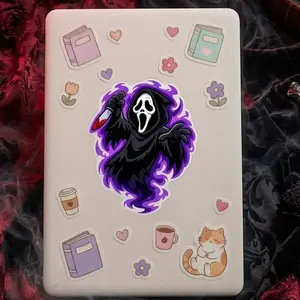Cute Horror Phone Grip, Purple Ghost Mask Grip with Kawaii Sticker Style, Spooky Phone Holder for Halloween Fans