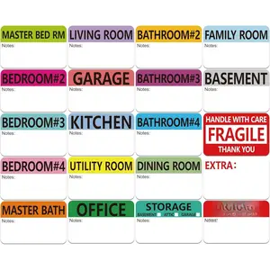 600 count 20 Designs Pre-Printed Color-Coded  Moving Packing Box Labels with Writable Notes Areas for Boxes + Fragile Moving Stickers + Heavy and Blank Labels (2" x 3")