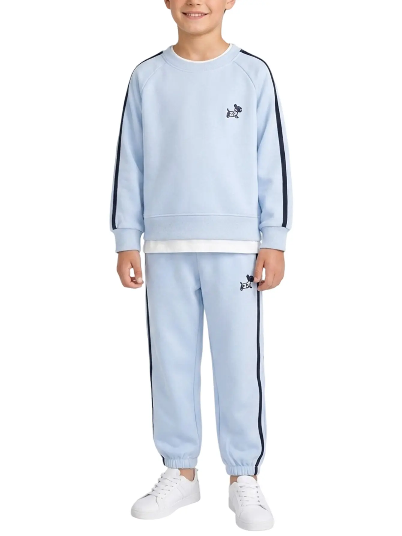 Boys' Casual Tracksuit Set, 2-Piece Long Sleeve Crew Neck Top & Jogger Pants with Stripe Detail, Autumn Winter Kids Clothes for Ages 4-12