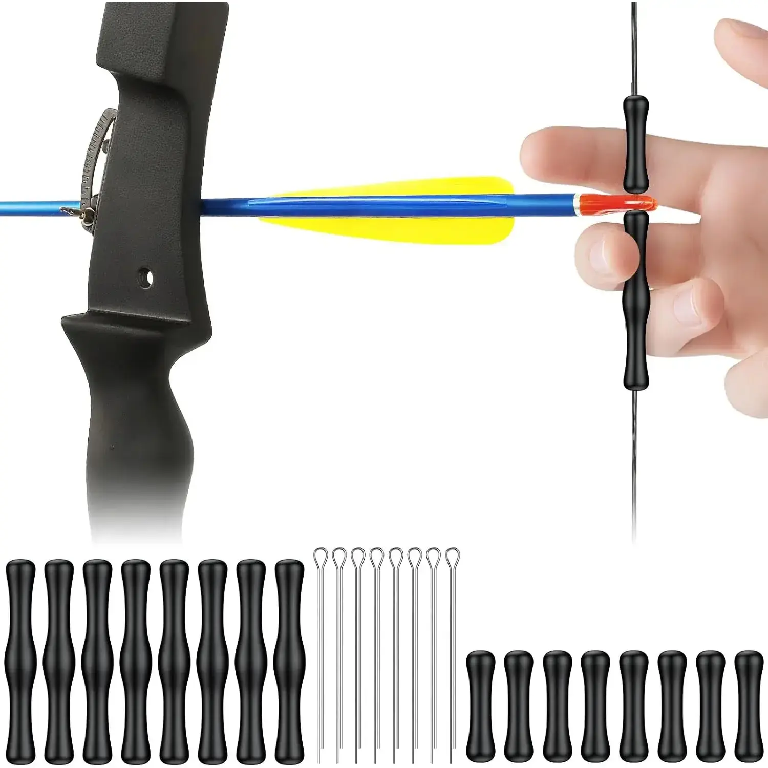 8 Sets Bowstring Finger Guards, Archery Bowstring Finger Savers for Recurve Bows & Longbows, Silicone Bowstring Finger Protectors for Hunting Shooting & Bowfishing, Black