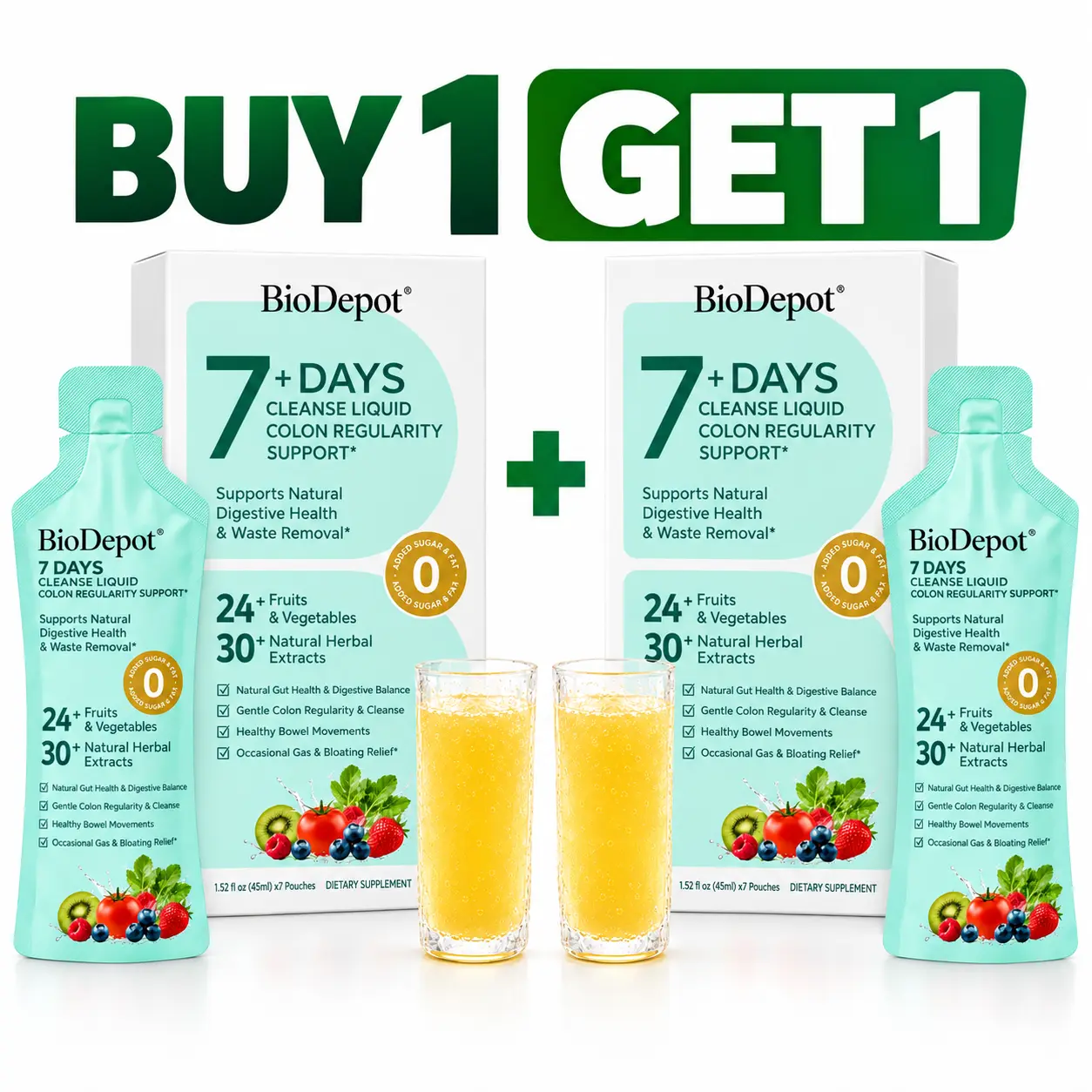 [Buy 1 Get 1 ] Biodepot 7-Day All Natural Liquid Botanical Vitamin Drops - Sugar-Free Drink, Digestive Enzymes Supplement, Gut Support, Body Health Boost, Natural Herbal Aid Daily Dietary Supplement