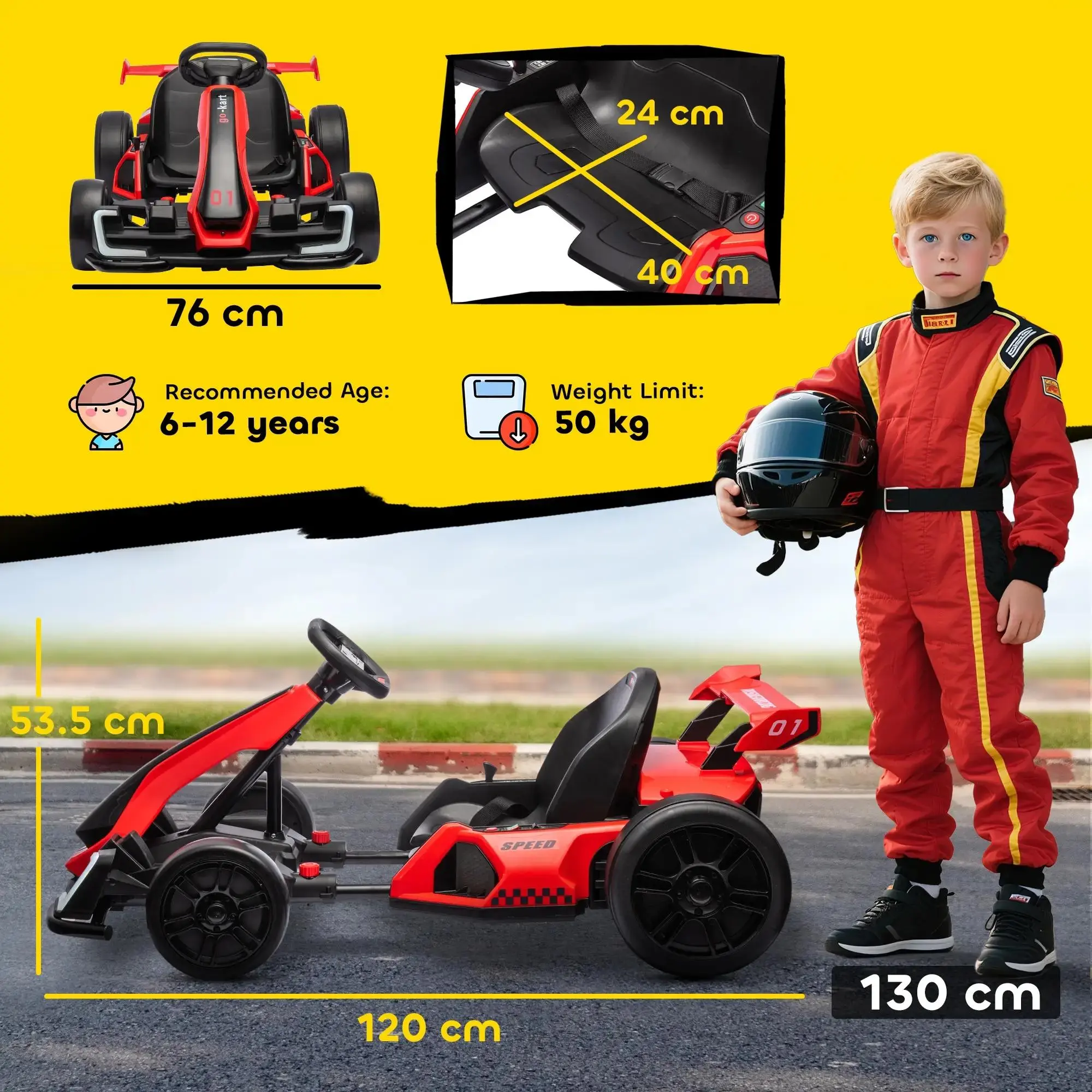 Aosom 24V Electric Go Kart, 7.5/8.1mph, Drifting Car Battery Powered Ride on Toy with Slow Start, Music, Horn, for 6-12 Years Old Aosom 24V Electric Go Kart, 7.5/8.1mph, Drifting Car Battery Powered Ride on Toy with Slow Start, Music, Horn, for 6-12 Years Old