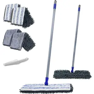 Two Sided Dust Mop Floor Cleaning System - 360 Microfiber Mop,Wet Dry Mop,Flat Flip Mop for Hardwood, Laminate, Vinyl, Tiles,4 Washable Soft Mop Refill