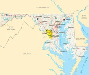 Map of Maryland MD - Reference Map - Peel and Stick Wall Decal