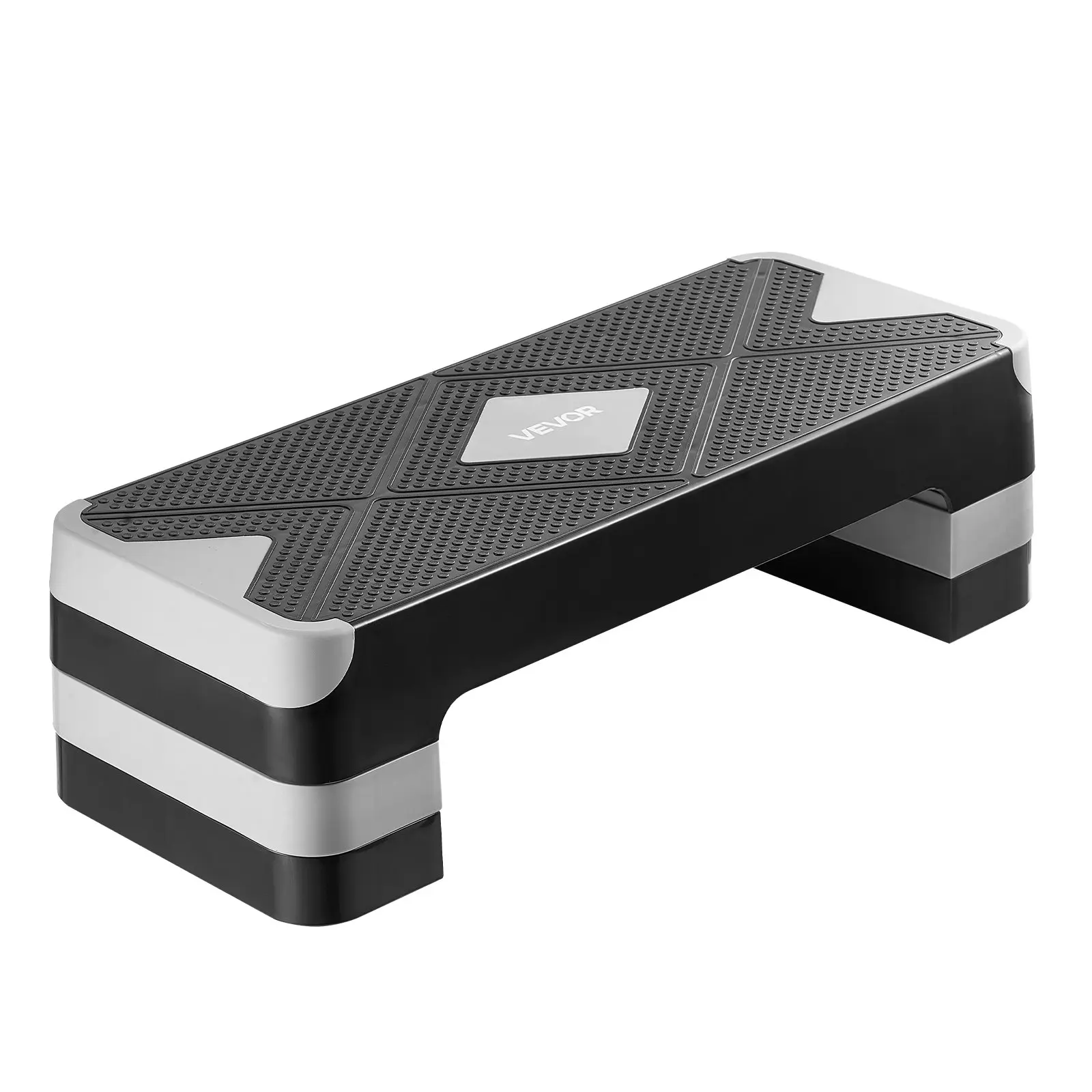 VEVOR 28-In Height-Adjustable Aerobic Exercise Step Platform, PP-Reinforced, Non-Slip Slim Profile Bench with 4 Risers, Trusted by Gyms for Home Gym Cardio Workouts to Activate Core & Enhance Leg Strength, Gray