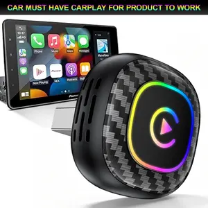 【Summer Vibes】 2026 All-New Water-Transfer Carbon Fiber Finish | CarPlay Adapter with Ambient Lighting — Supports Hands-Free Calling for iPhone and Android Devices