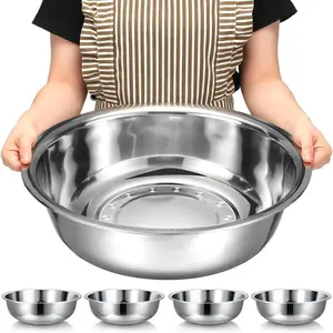 4 Pcs Stainless Steel Mixing Bowls Metal Mixing Bowls Extra Large Basin Salad Basin Deeper Edge Dishwasher Safe Mirror Finish for Home and Commercial, Silver (18 Inch 16 Qt)