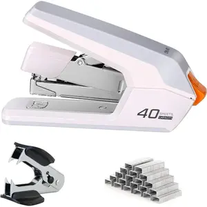Desktop Stapler, 40 Sheet Capacity, One Finger Touch Stapling, Easy to Load, Ergonomic Heavy Duty, with 1500 Staples and Staple Remover