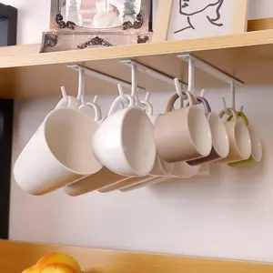 Under Cabinet Mug Holder,Under Shelf Mug Hooks,Coffee Cup Holder,Hanging Mug Storage Rack(3 Pieces,White)