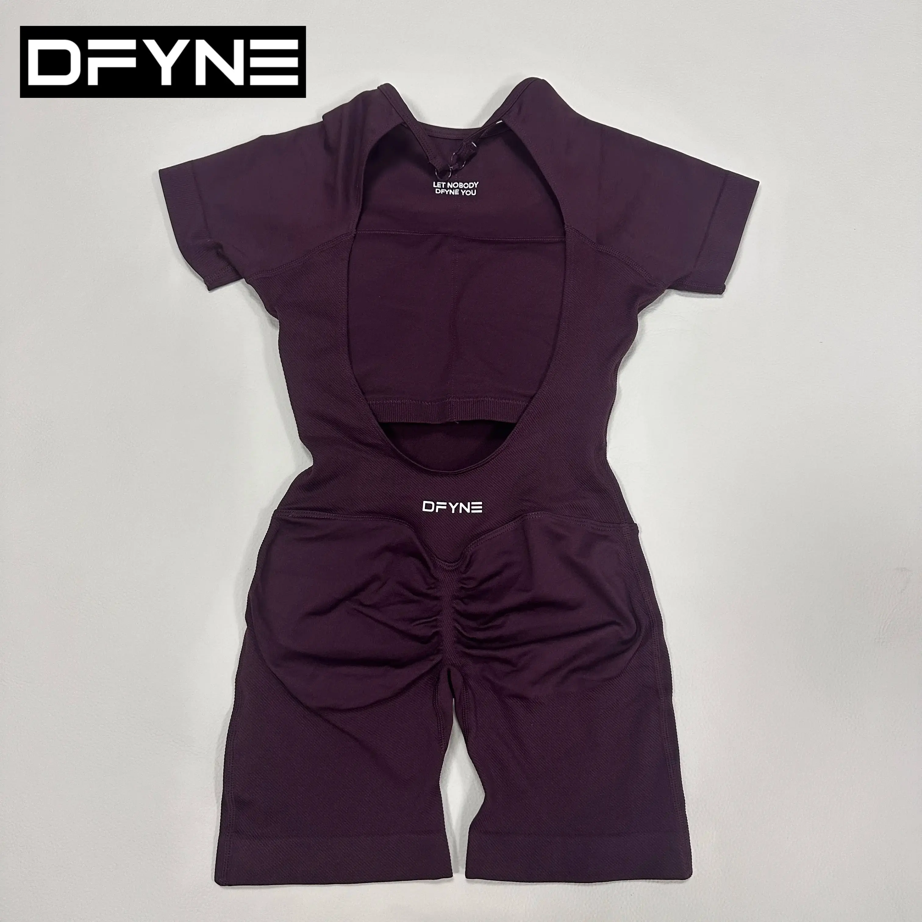 DFYNE Seamless Workout Romper for Women - High-Stretch Open Back Short Sleeve Fitness Bodysuit Gym Activewear