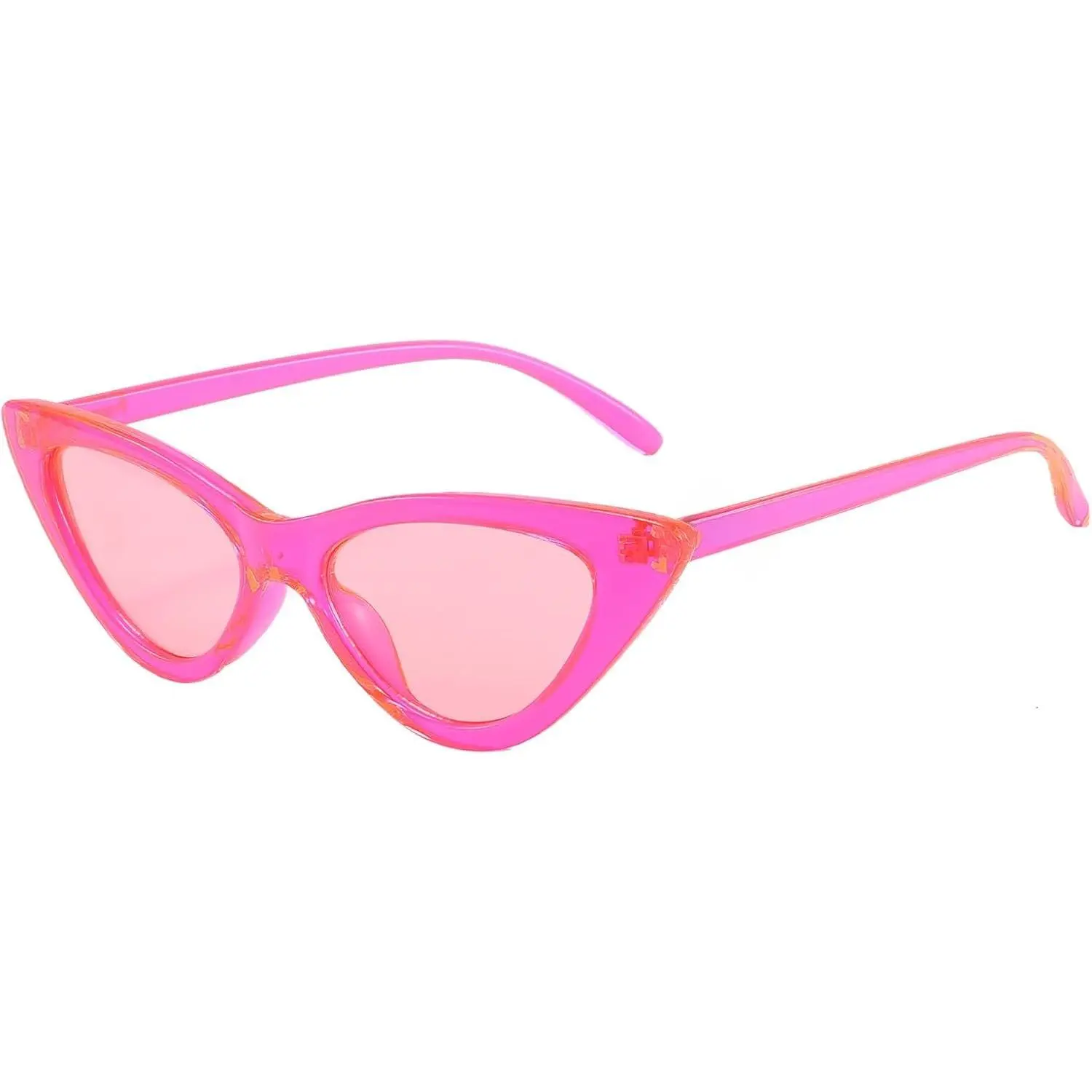 Unisex Full-Rim Small Frame Cateye Sunglasses (Style 6581) - Candy Color, Fluorescent Pink Lens Fashion Eyewear Accessories