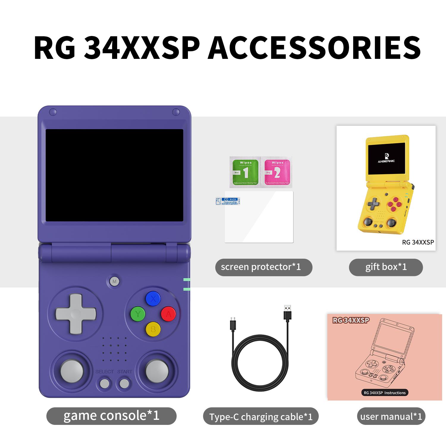 ANBERNIC RG34XXSP Retro Handheld Game Console 3.4" IPS Screen Flip Design  Linux System, Battery 3300mAh H700 Chip WiFi & HDMI Output, 64G TF Card With 4000+ Games, Back School Gifts
