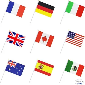 50 Countries International World Stick Flag,Hand Held Small Mini National Pennant Flags Banners On Stick,Party Decorations for Parades,Olympic,World Cup,Bar,School Sports Events,Festival Celebrations Plastic