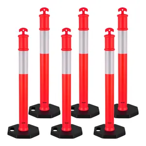 VEVOR 6 Pack Traffic Delineator Posts, Summervibes,Summervibes, 45 inches Traffic Safety Cones with Weighted Base and Reflective Strips, Heavy Duty Delineator Posts for Construction Site, Parking Lot, Crowd Control, Red