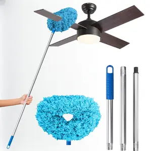 Ceiling Fan Cleaner Duster, Reusable Microfiber Duster with Extension Pole, 13 to 48 Inch Fan Blade Cleaner, Removable Dusters for Cleaning Walls Bookshelves Door Window Top (Blue)
