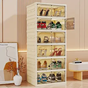 3/6/9-Tier Foldable Shoe Rack with Transparent Doors, 18-Pair Plastic Storage, Space-Saving Cabinet for Bedroom Boxes