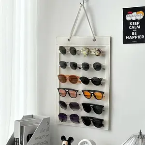 Multi-Layer Sunglass Storage Organizer, Foldable Wall-Mounted Display Case, Velvet Hanging Bag for Eyewear, Ideal for Stalls and Home Use