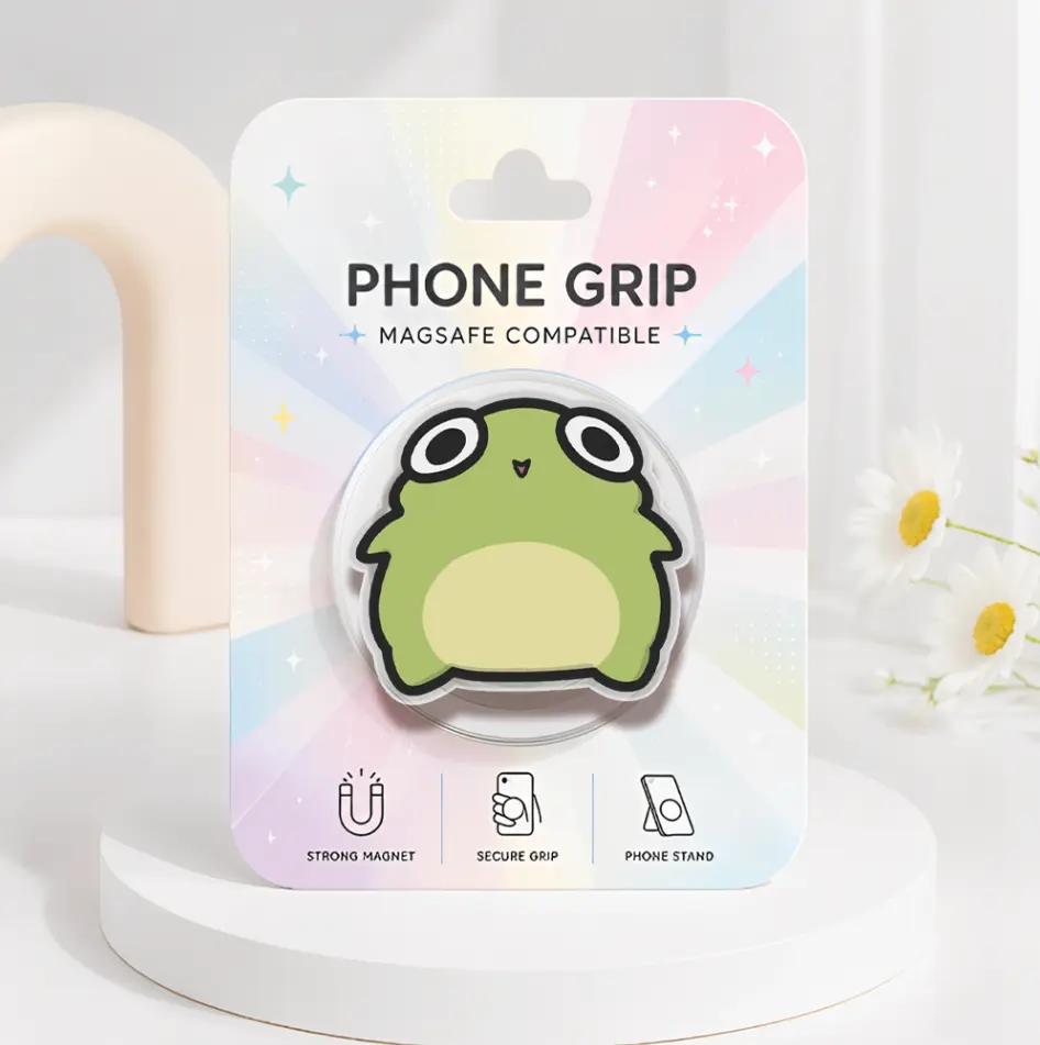 Tiny Smile Frog MagSafe Phone Grip, Cute Animal Magnetic Phone Holder, Green Frog Acrylic Kindle Grip, Kawaii Animal Pop Socket, Cute Phone Accessories
