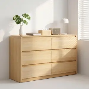Modern 6 Drawer Wooden Storage Cabinet, Large Countertop Organizer with Concealed Handle, Safety Rounded Corner Home Storage Unit, Multipurpose Wooden Chest Furniture for Bedroom Living Room Household Clothes Sundries Arrangement