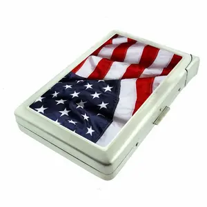 USA American Flag Patriotic Metal Case with Built in Lighter