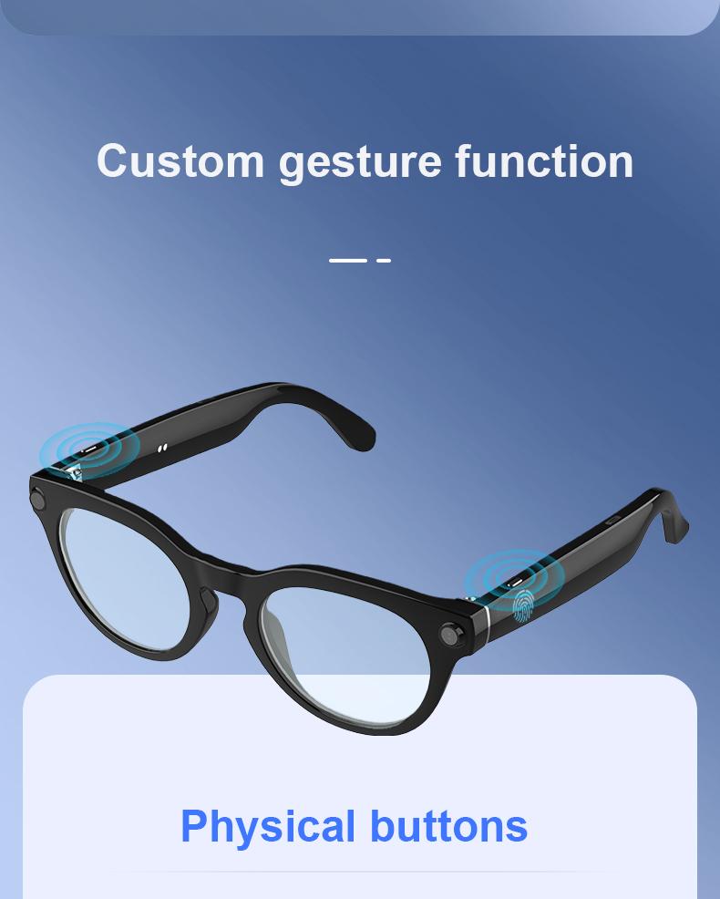 Smart Bluetooth Glasses with Camera, 1080p Video Recording Wearable Glasses, Multifunctional Wireless Audio Glasses with Headphone, Outdoor Sports Camera Sunglasses with Intelligent Voice Assistant, Anti-blue Light Protection Eyeglass fathersdaygift