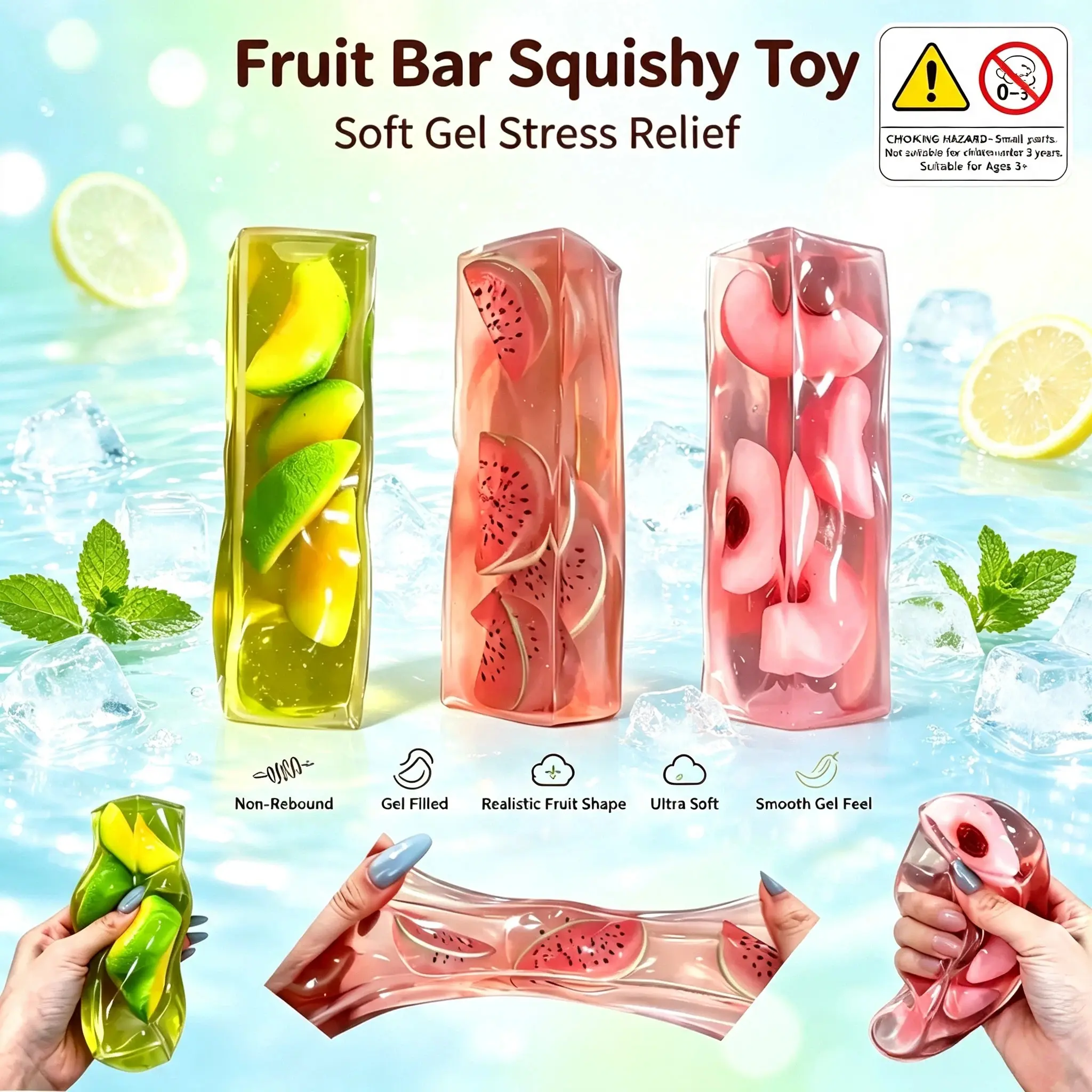 Unisex Cute Glitter Fruit Jelly Tube Squishy Toy - Firm Tension Decompression Squeeze Toy, Requires Average Hand Power, Unsuitable for Weak Hand Muscles, Summer Fidget Decor Item