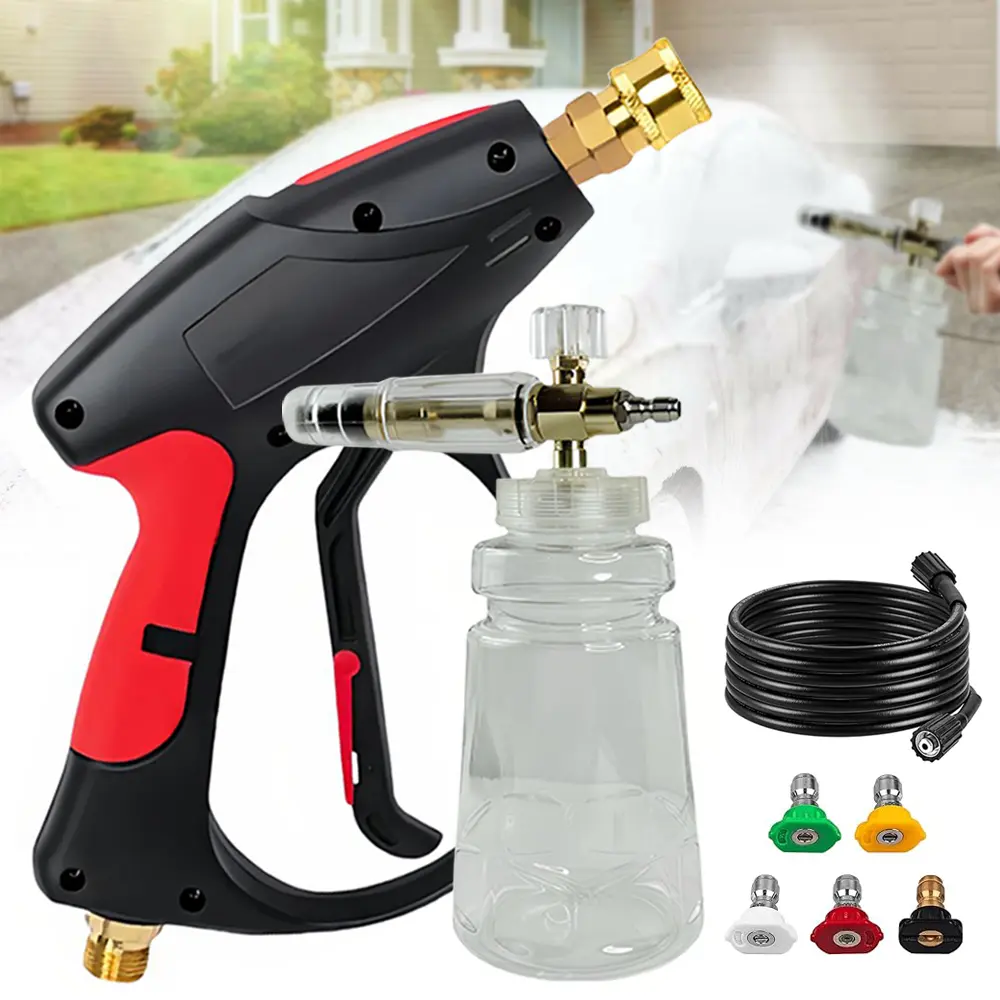 High Pressure Washer Handheld Water Spray with Snow Foam Cannon, 1/4" Quick Connector, 4000 PSI 1L Cannon Foam Blaster Power Washer Car Wash Foam Cannon Kit with 5 Pressure Washer Nozzle Tips + 30FT Hose