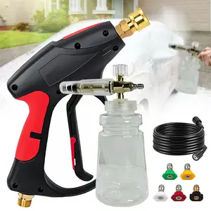 High Pressure Washer Handheld Water Spray with Snow Foam Cannon, 1/4" Quick Connector, 4000 PSI 1L Cannon Foam Blaster Power Washer Car Wash Foam Cannon Kit with 5 Pressure Washer Nozzle Tips + 30FT Hose