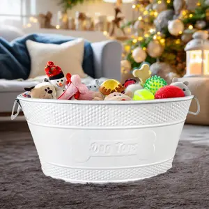 Dog Toy Bin Indestructible Metal White Medium | BREKX