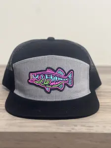 Low Country Comfort Co. Neon PVC Bass Patch on Heather Grey Black 7 Panel Riverbed Threads Hat