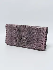 Pre-owned Bottega Veneta Leather Clutches & Wristlets Snakeskin Turnlock Envelope Clutch Handbag Evening Bag JD068BV