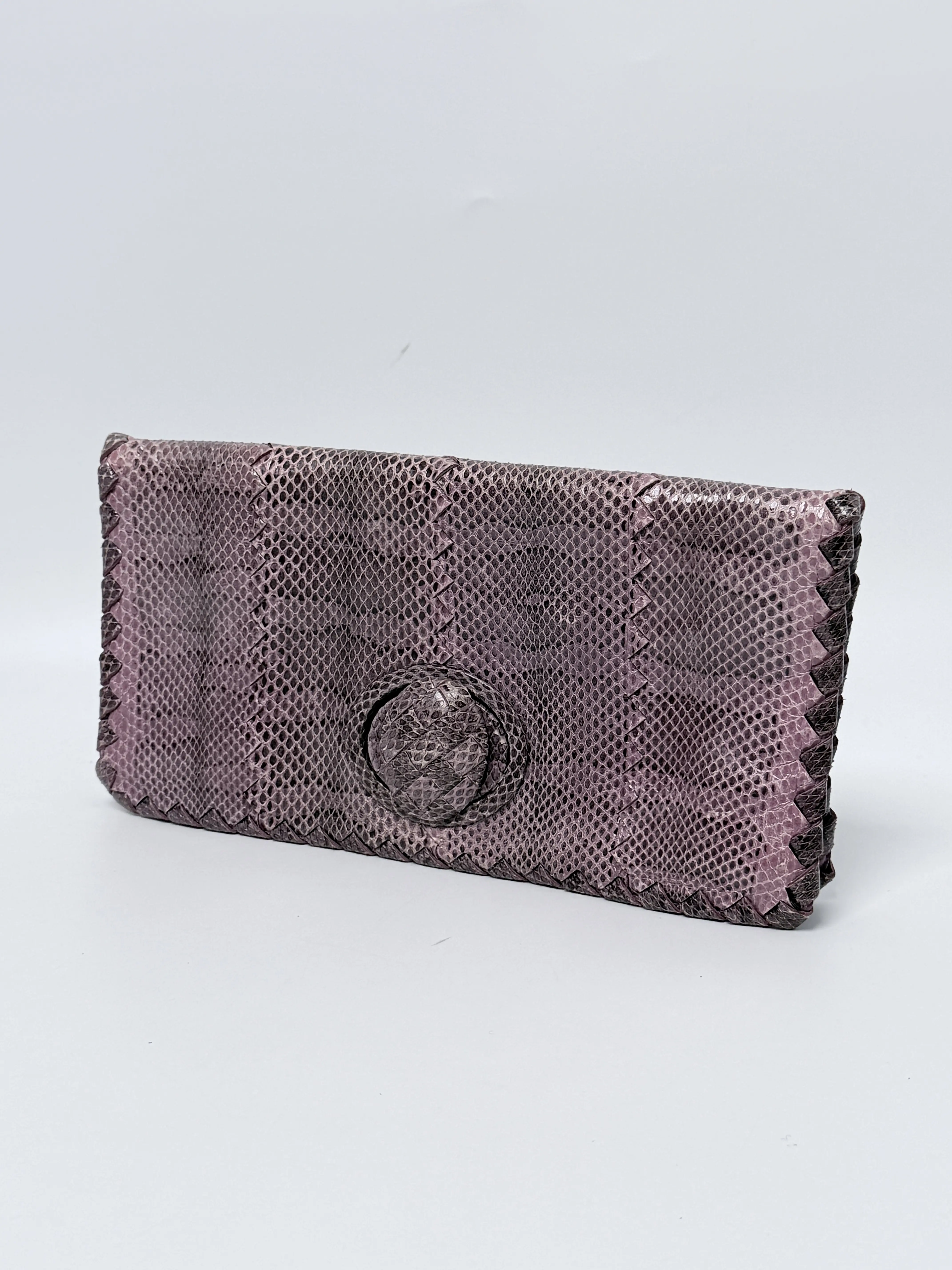 Pre-owned Bottega Veneta Leather Clutches & Wristlets Snakeskin Turnlock Envelope Clutch Handbag Evening Bag JD068BV