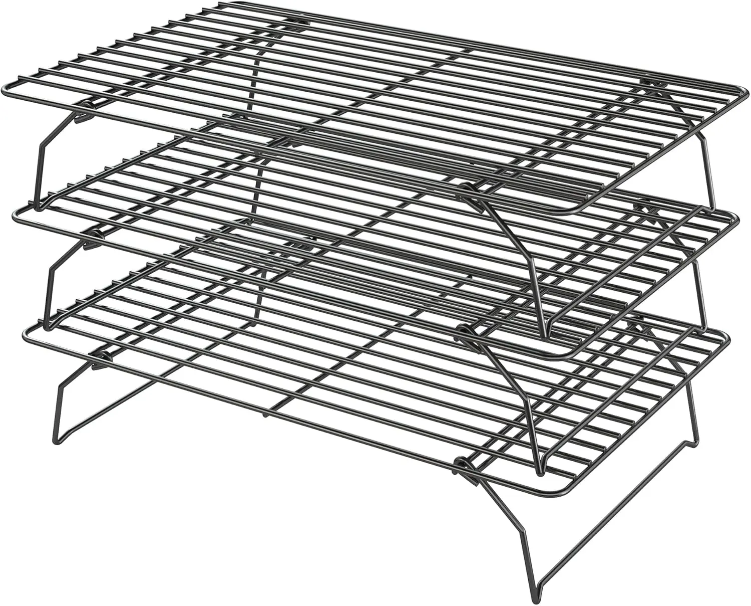Cooling Racks for Cooking and Baking - 3 Tier Stackable Grid Wire Baking Rack for Oven Cooking, Baking, Grilling, Roasting - Dishwasher Safe Bacon Rack - Black