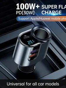 Car Charger Super Fast Charging Cigarette Lighter Charger One-To-Two Extension Car USB Fast Charge, Model Xinghao Zb127