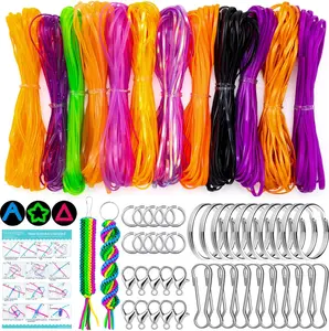 Lanyard String 12 Halloween Colors Plastic Strings Lacing Cord, Gimp String Boondoggle Strings Kit with 40Pcs Keychain Keychain
