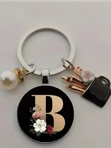 Custom Initial Letter A-Z Keychain – Floral Makeup Bag Charm Pendants, Personalized Bag Decoration & Bag Chain Charms for Backpack Purse, Ideal for Custom Gifts & Beauty Lovers