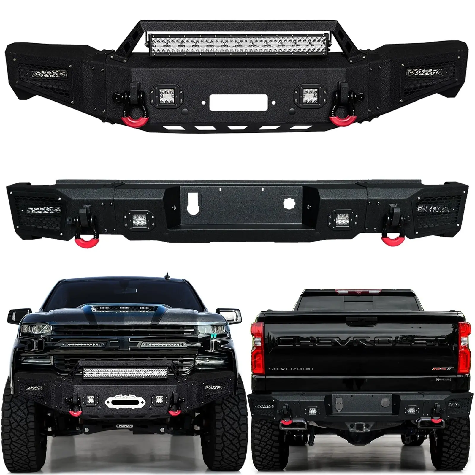 Share Vijay For 2019-2021 Chevy Silverado 1500 Steel Front/Rear Bumper w/LED Lights