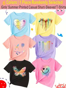 Randomly send 1pc from 6 Colors, 【Summer T-shirts-Daily and Festive Party Knitted Tops-Comfortable Round Neck T-shirts-Birthday or School Uniforms-Professional Shirts, Fun Pattern T-shirts, Outdoor Styles】