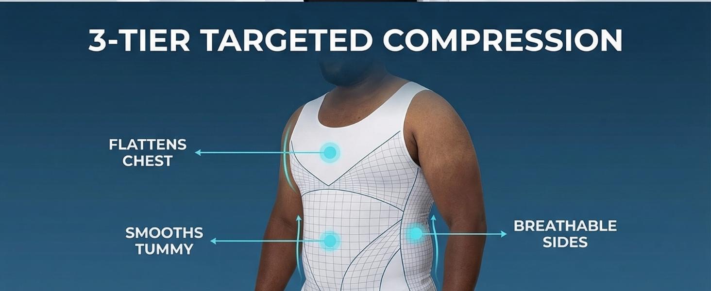 QORE LOGIQ Men&rsquo;s Compression Shapewear Shirt (Tall Fit) &ndash; Tummy Control Slimming Undershirt | Seamless Body Shaper for Gym & Daily Wear Menswear