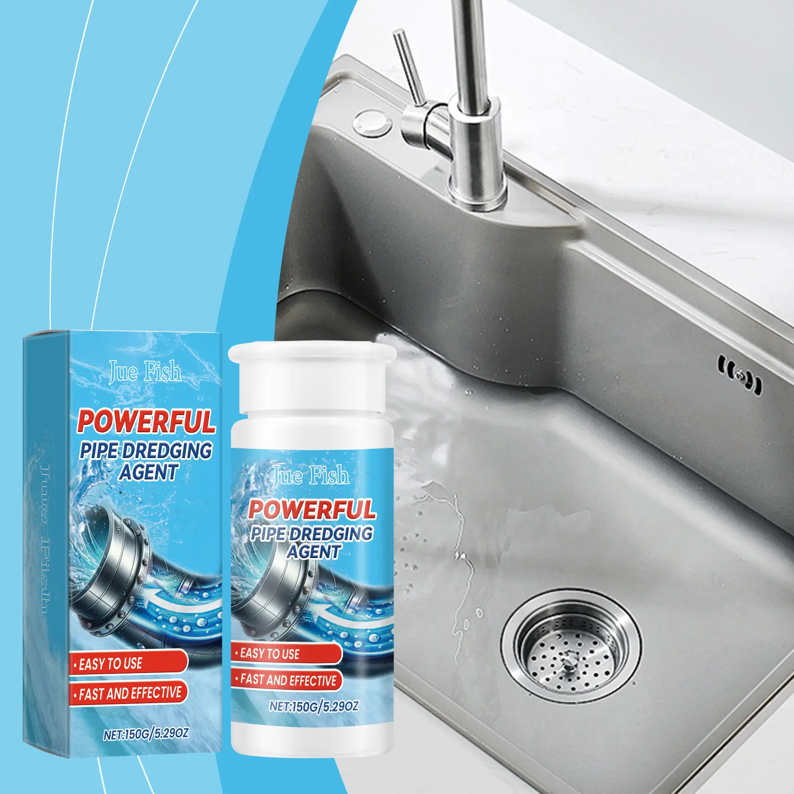 Surj Selection X Jue Fish Drain Cleaner - Quick Cleaning and Decontamination for Sink, Drain, Kitchen, and Toilet Pipes,Deep,Washing,Machine,Nano,Crystal,Plating,Agent,Stone,front,loader,,seal,,bathroom,grout,,,Powerfu,Concentrated,PC,C,carpet,deodor,soap