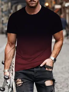 Men's Ombre Gradient Print Round Neck Tee, Fitted Regular Fit Casual Streetwear Short Sleeve Crew Neck T-Shirt for Daily Wear, Men's Top for All Seasons