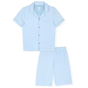 Sleep On It Boys 2-Piece Milky Jersey Short-Sleeve Button Down Coat Pajama Set -  Stripe , 3T
