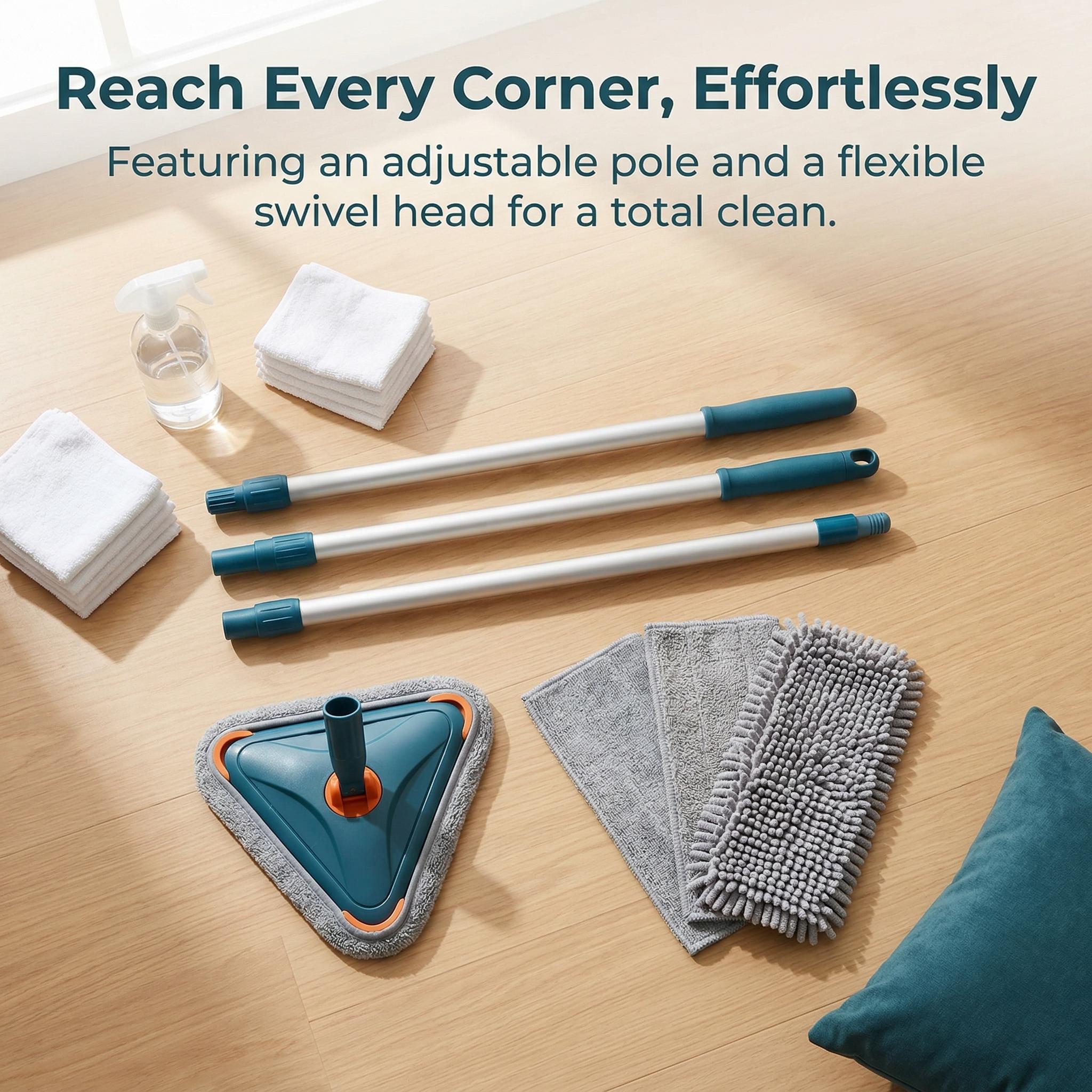 Long Handle Wall Cleaner AdjustableLength Wall Mop with 360° Spinning Head for Walls Ceiling Fans Floors Baseboards Dust Kitchen General Purpose 6 Replacement Pads