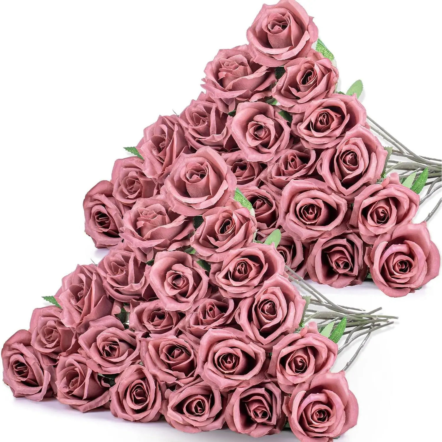 40 Pcs Rose Artificial Flowers Bulk with Long Stem,Realistic Silk Fake Roses Bouquet for Home Wedding Centerpieces Table Decoration Valentines Gifts(Dusty)
