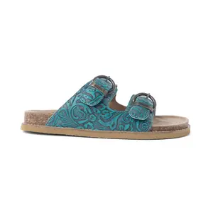 Myra Prairie Wind Embossed Leather Sandals in Western Jade